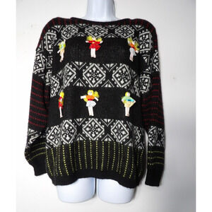 Western Connection Sweater Medium Dolls 3D 80s Knit Art to Wear Funky Weird